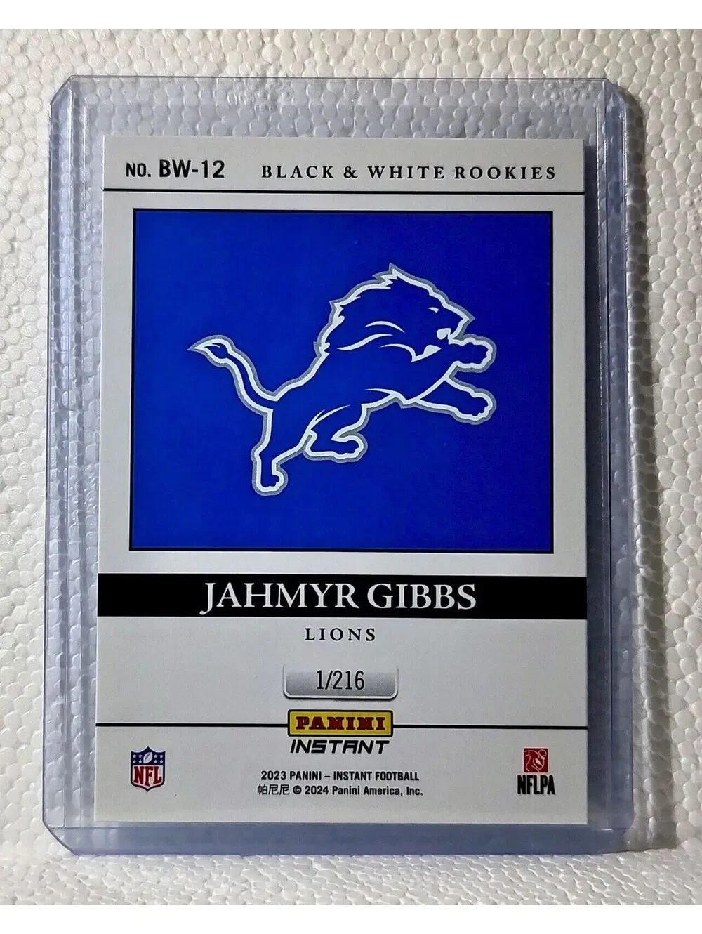 Jahmyr Gibbs 2023 Panini NFL #12 Black & White Rookies Card Detroit Lions 1/216